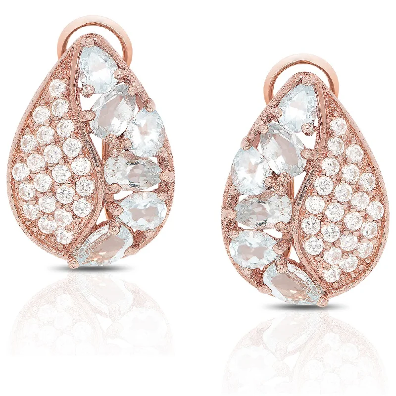 Dolce Giavonna Rose Gold Over Sterling Silver Blue Topaz and Cubic Zirconia Stud Earrings