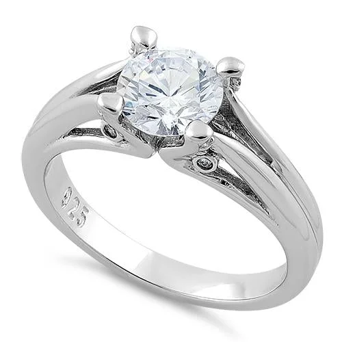 Sterling Silver Round Clear CZ Ring