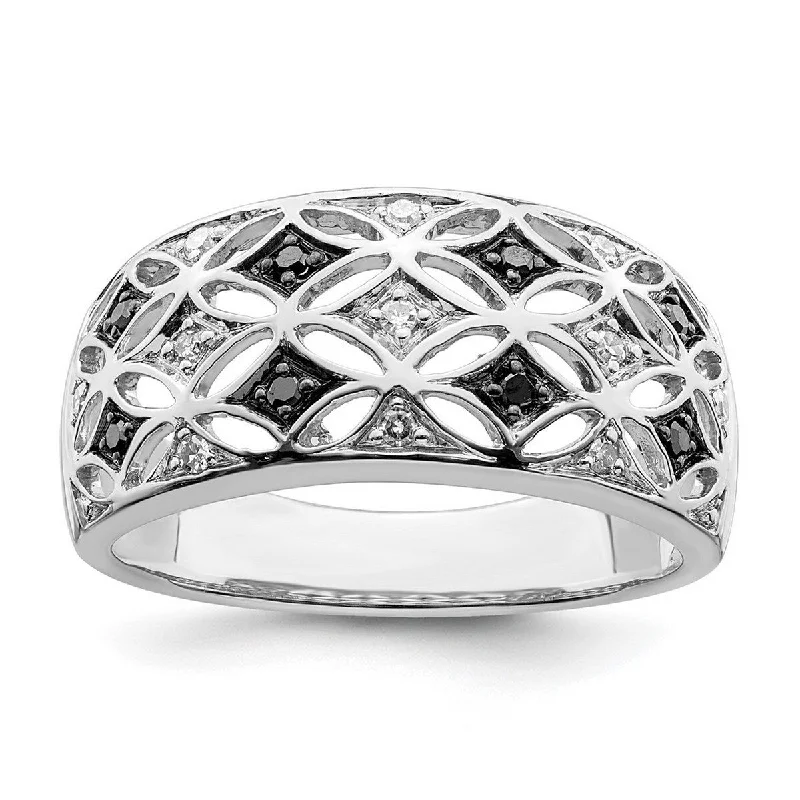 Curata 925 Sterling Silver Rhodium Plated Back and White Diamond Ring