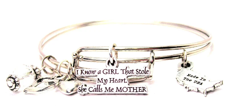 I Know A Girl That Stole My Heart She Calls Me Mother Expandable Bangle Bracelet Set