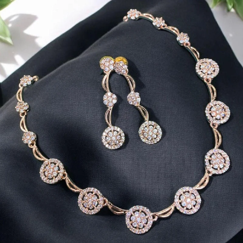 Sona Creation Rose Gold Plated AD Stone Necklace Set