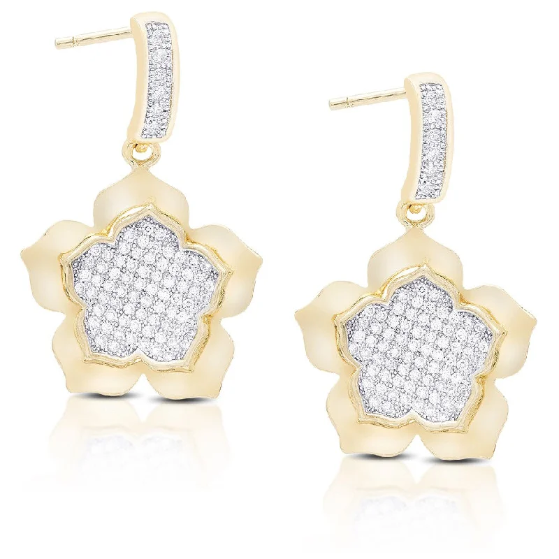 Samantha Stone Gold Over Sterling Silver Cubic Zirconia Dangling Flower Earrings