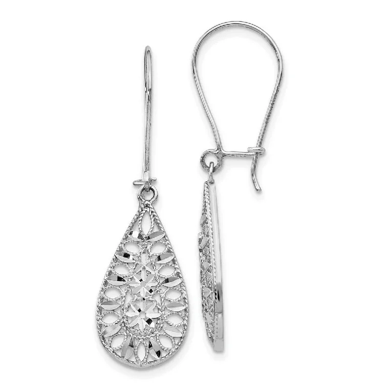 Curata 14k White Gold French wire Sparkle-Cut Dangle Earrings (11mm x 32mm)