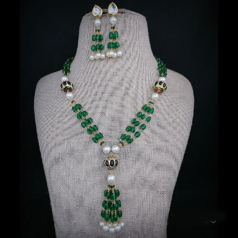 FS Collection Gold Plated Kundan Stone And Pearls Necklace Set