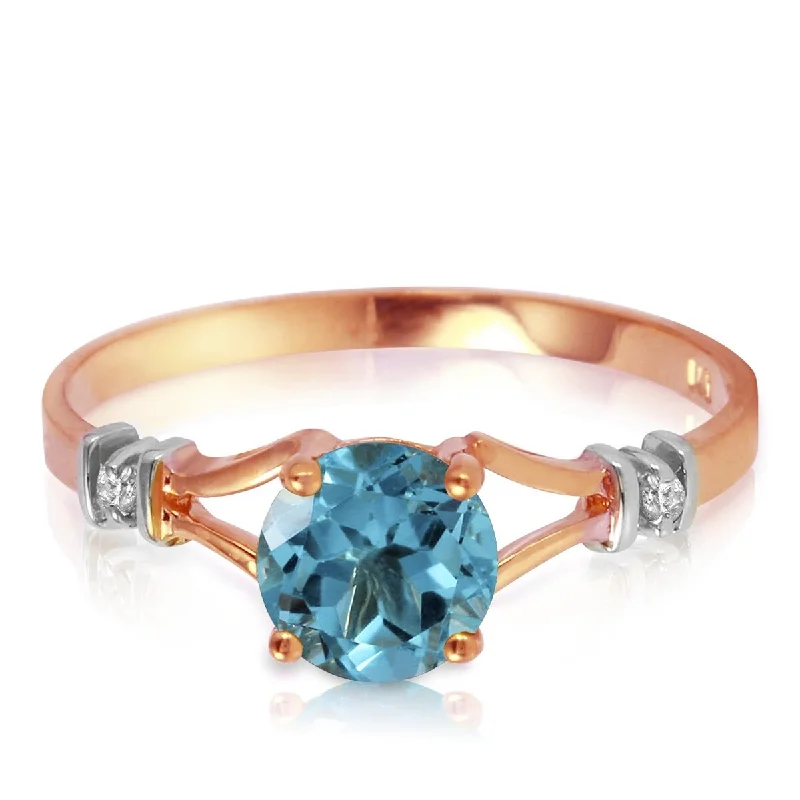 1.02 Carat 14K Solid Gold Round Cut Diamond Ring w/ Blue Topaz