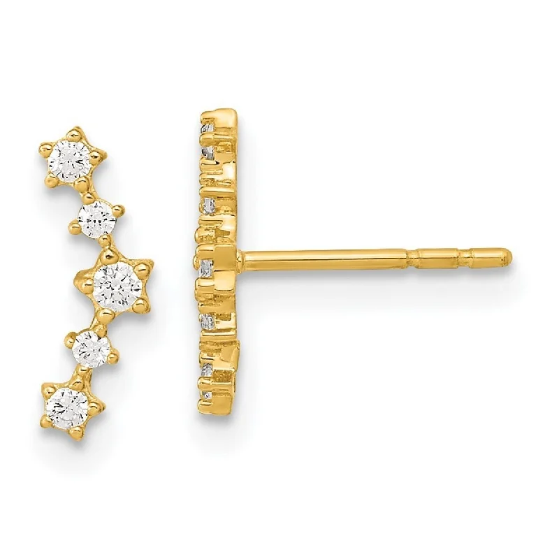 Curata 14k Gold Polished Fancy CZ Cubic Zirconia Post Earrings - 4x11mm Wide