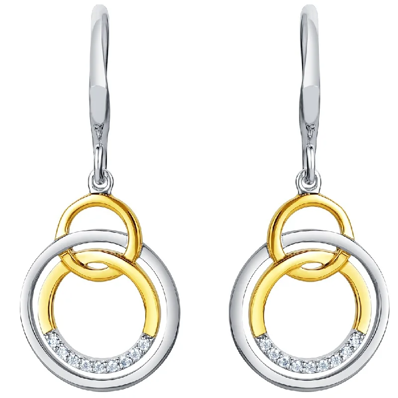 Two-Tone Sterling Silver Cubic Zirconia Eternity Link Drop Earrings