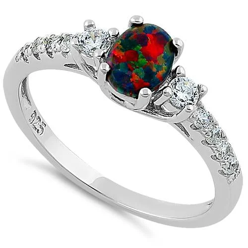 Sterling Silver Enchanted Oval Black Lab Opal CZ Ring