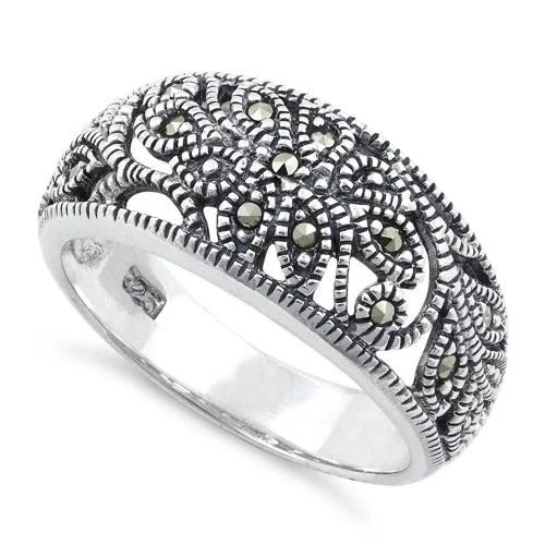 Sterling Silver Flower Marcasite Ring