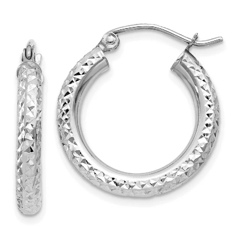 Curata 14k White Gold Diamond Cut 20x3mm Round Tube Hoop Earrings