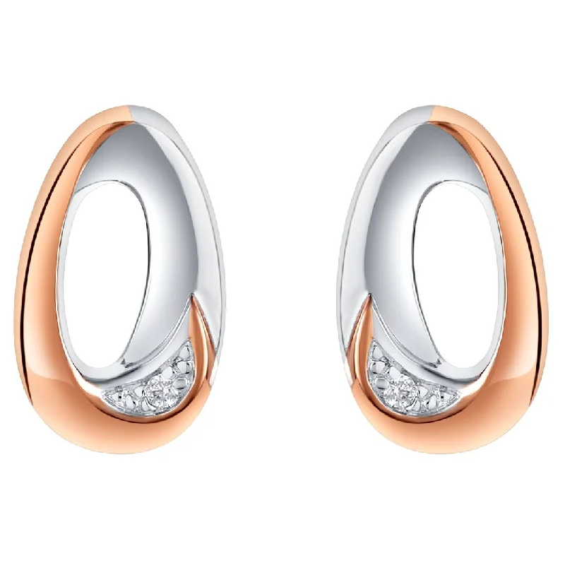 Two-Tone Sterling Silver Cubic Zirconia Open Ellipse Earrings