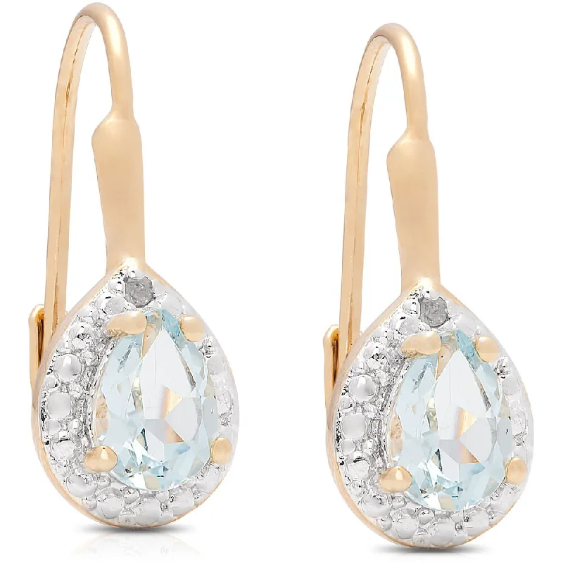 Dolce Giavonna 14k Gold Overlay Gemstone and Diamond Accent Teardrop Leverback Earrings