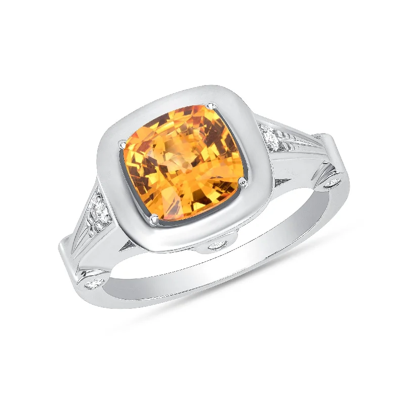 2.31 ct Orange Sapphire and Diamond Ring in 14k White Gold