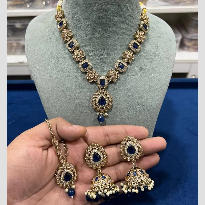 Hira Collections Gold Plated Crystal  Stone And Pearls Necklace Set