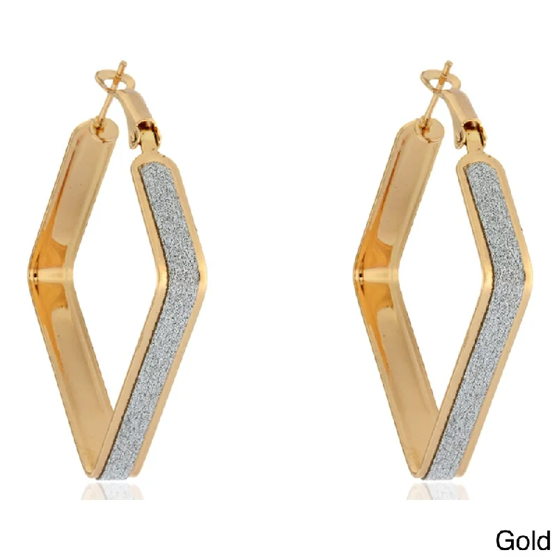 Dolce Giavonna Goldtone/ Silvertone Square Glitter Hoop Earrings