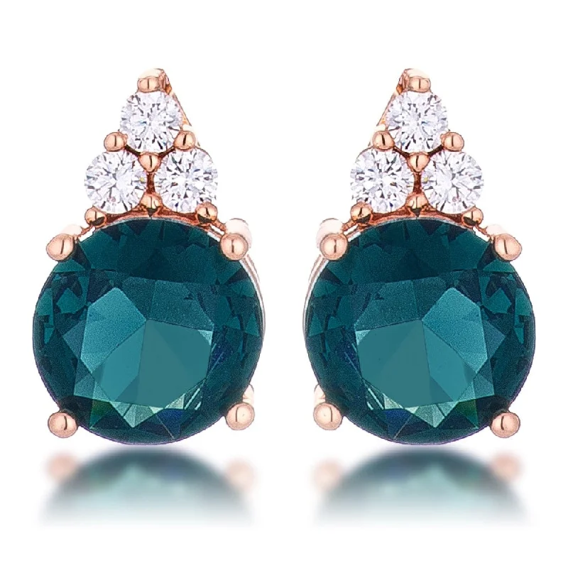 9Mm Blue Green Stud Earrings Premium Quality Cubic Zirconia Studs For Elegant Style - 14mm x 9mm x 7mm