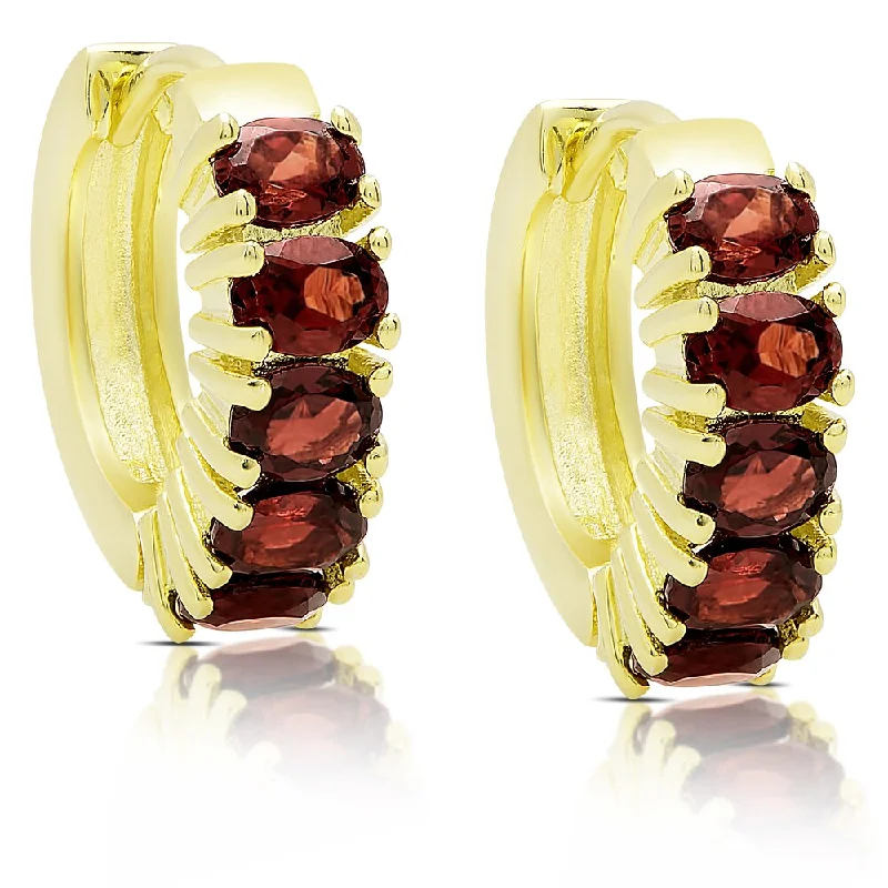 Dolce Giavonna Gold Over Sterling Silver Garnet Saddleback Hoop Earrings