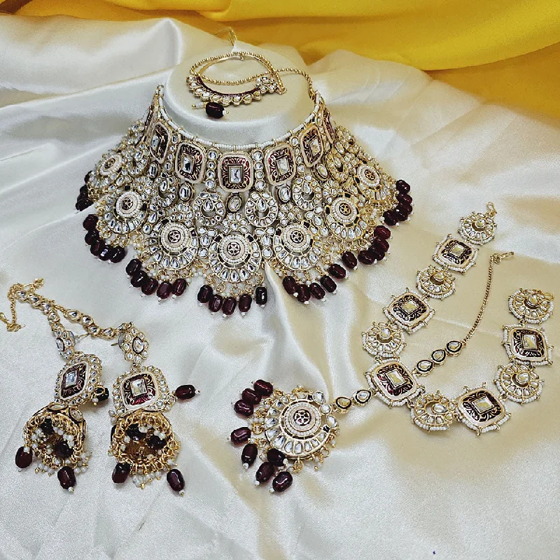 Gehana Mahal Gold Plated Kundan Stone And Beads Semi Bridal Set