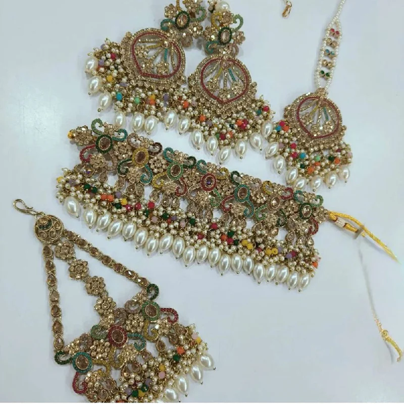 Shree Chamunda Jewellers Gold Plated Austrian Stone And Pearl Choker Necklace Set