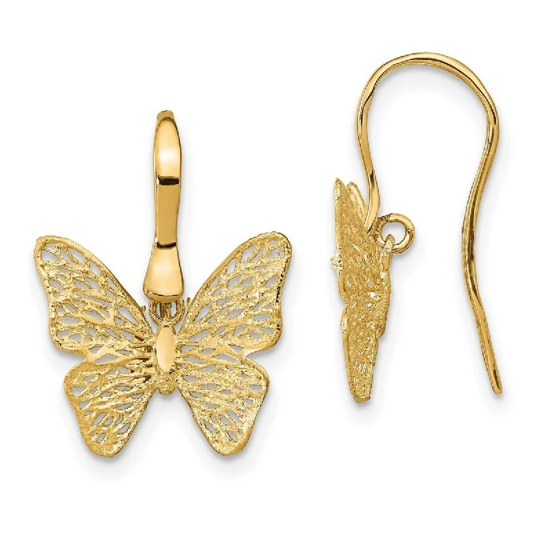 Curata 14k Yellow Gold Polished Filigree Butterfly Angel Wings Earrings 19.1x14.8mm