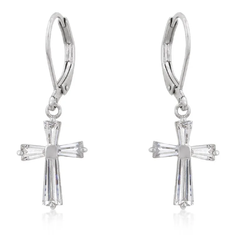 Cubic Zirconia Cross Earrings - 15.3 (mm) X 11.5 (mm) X 3.4 (mm)