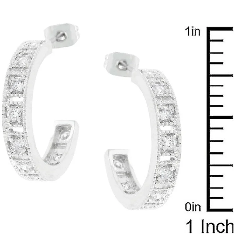 Studded Cubic Zirconia Hooplet Earrings - 22 Mm L X 4 Mm W X 3 Mm H