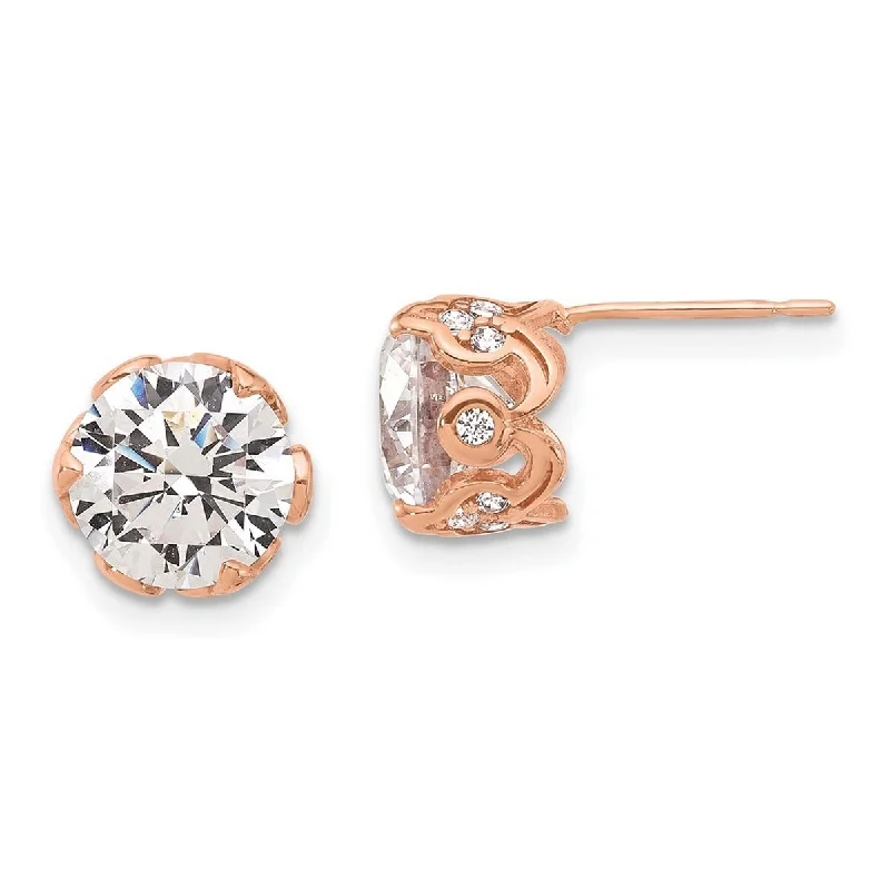 Curata 10k Tiara Collection Rose Gold Polished CZ Cubic Zirconia 8.8mm Post Earrings