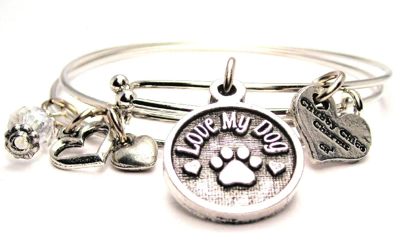 Love My Dog Circle Expandable Bangle Bracelet Set