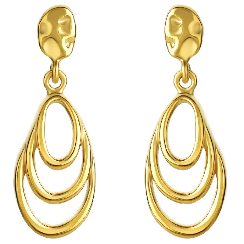 Yellow-Tone Sterling Silver Rippled Teardrop Earrings