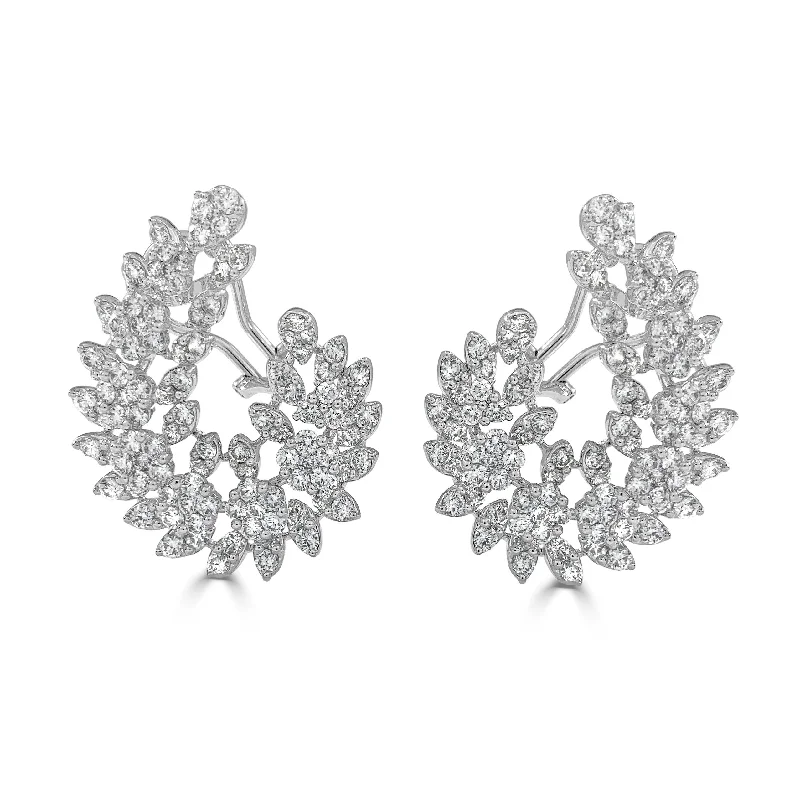 Joelle Diamond Flower Cluster Earrings 18K White Gold 8.90 CT TDW