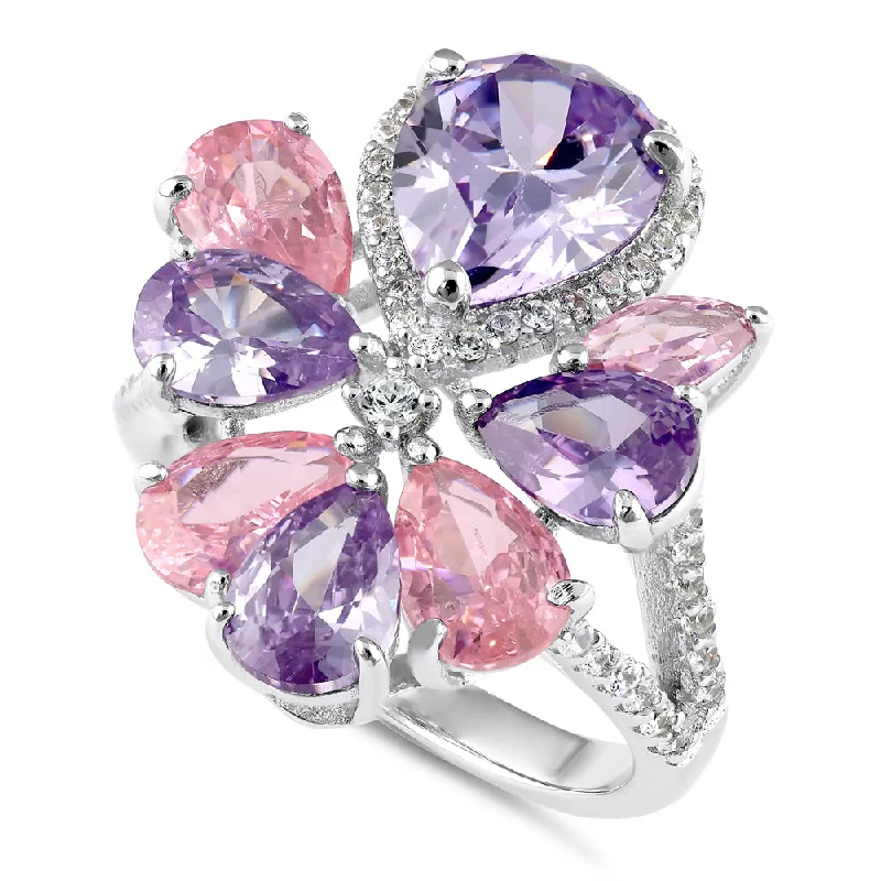 Sterling Silver Pink and Lavender CZ Cluster Ring