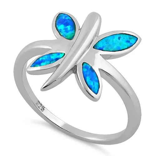 Sterling Silver Dragonfly Lab Opal Ring