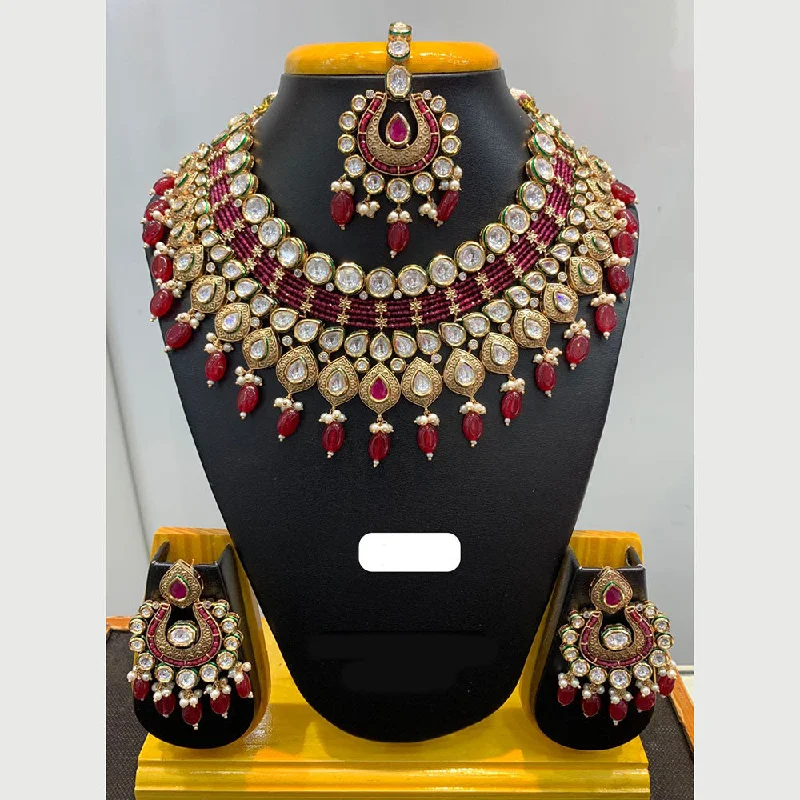 Jain Jewellers Gold Plated Polki Kundan Stone And Pearls Necklace Set