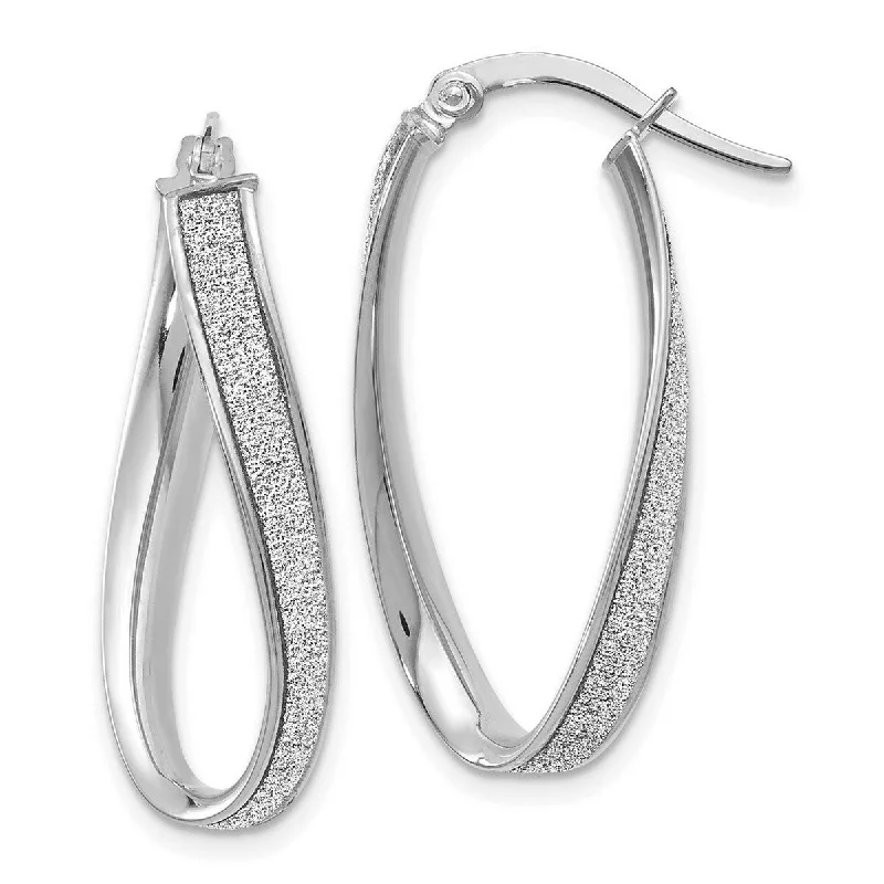 Curata 14k White Gold Polished Glitter Infused Oval Hoop Earrings