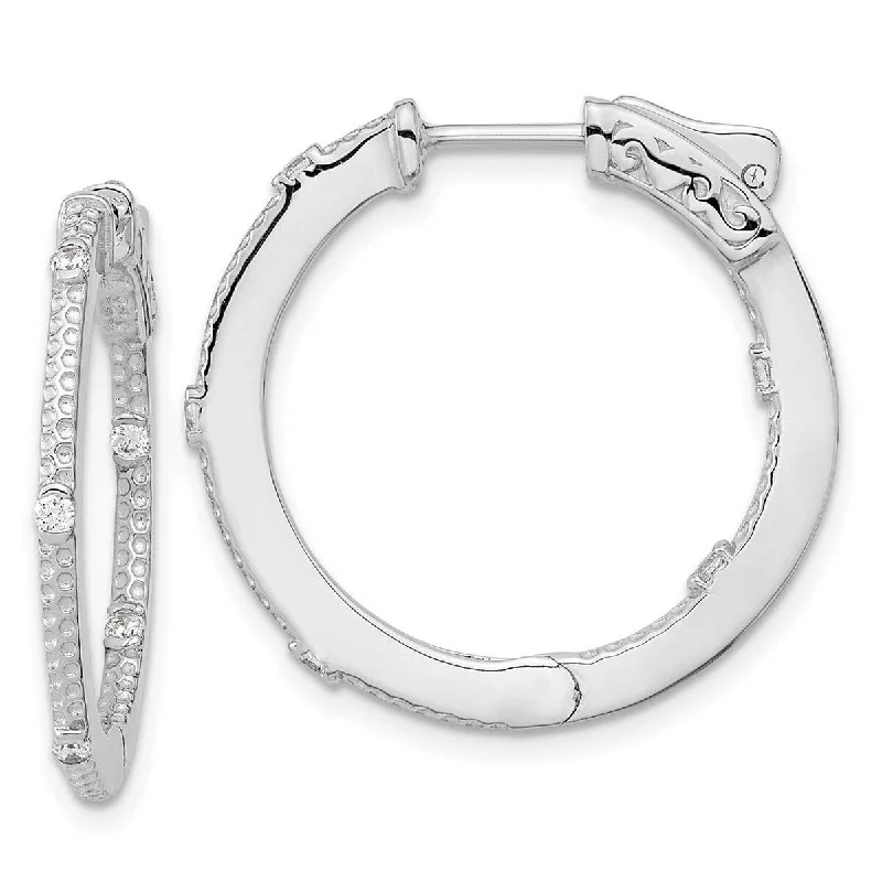 Curata 925 Sterling Silver Rhodium Plated Cubic Zirconia 26x3mm Inside/out Hoop Earrings