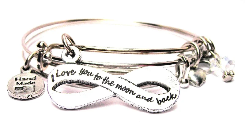 Infinity Symbol I Love You To The Moon And Back Expandable Bangle Bracelet Set