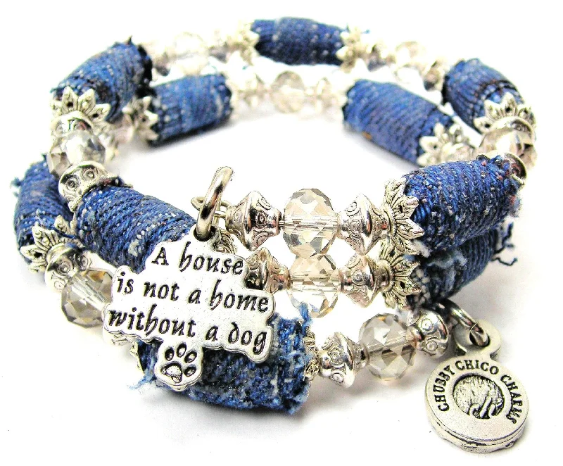 A House Is Not A Home Without A Dog Blue Jean Beaded Wrap Bracelet