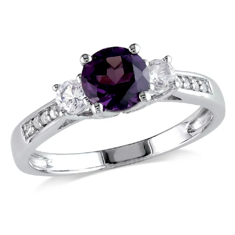 Miadora 10k White Gold Created Alexandrite and Sapphire and Diamond Ring