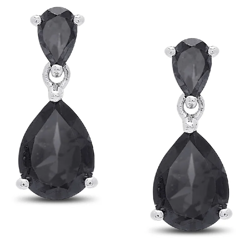 Dolce Giavonna Sterling Silver Black Spinel Teardrop Dangle Earrings