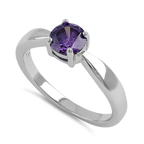 Sterling Silver 6mm Round Amethyst CZ Ring