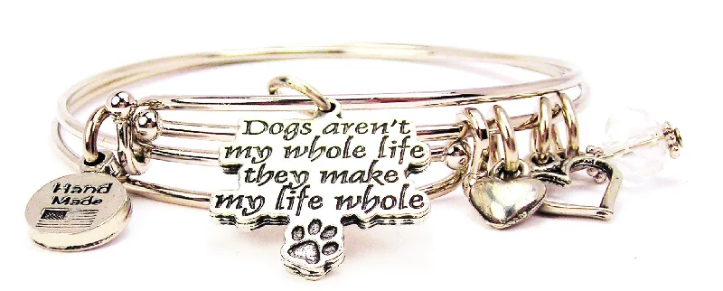 Dogs Aren't My Whole Life They Make My Life Whole Expandable Bangle Bracelet Set