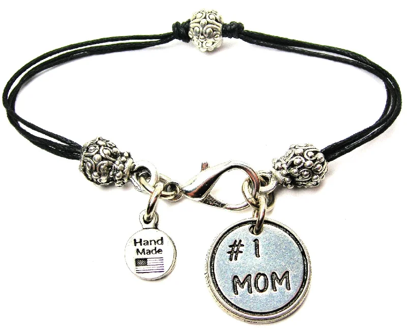 #1 Mom Beaded Black Cord Bracelet