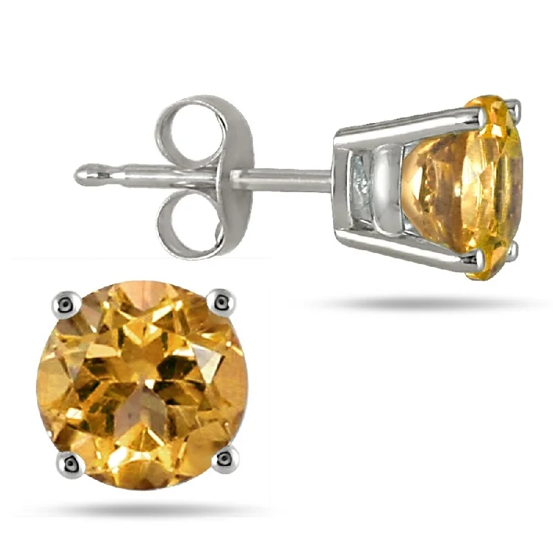 Marquee 5MM All Natural Round Citrine Stud Earrings in .925 Sterling Silver