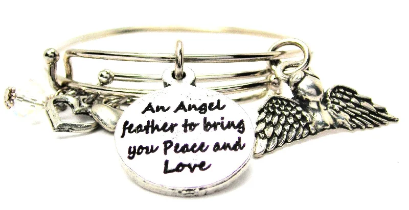 An Angel Feather To Bring You Peace And Love With Pretty Angel With Halo Expandable Bangle Bracelet Set