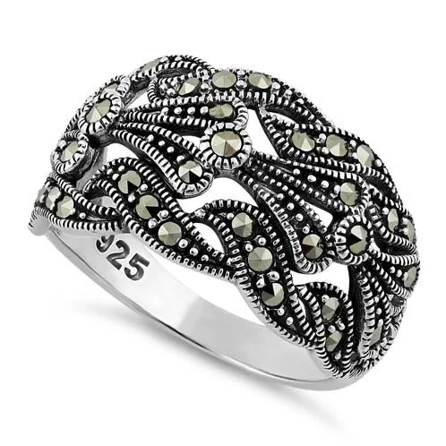 Sterling Silver Unique Waves Marcasite Ring