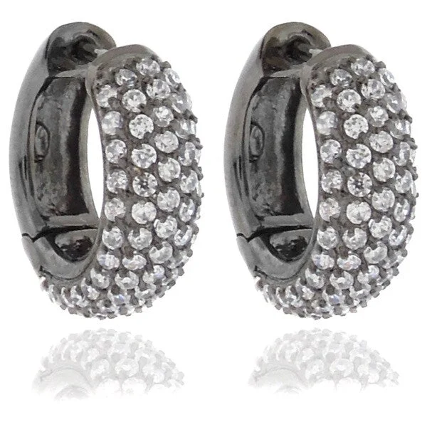 Dolce Giavonna Black Plated Brass White Cubic Zirconia Hoop Earrings