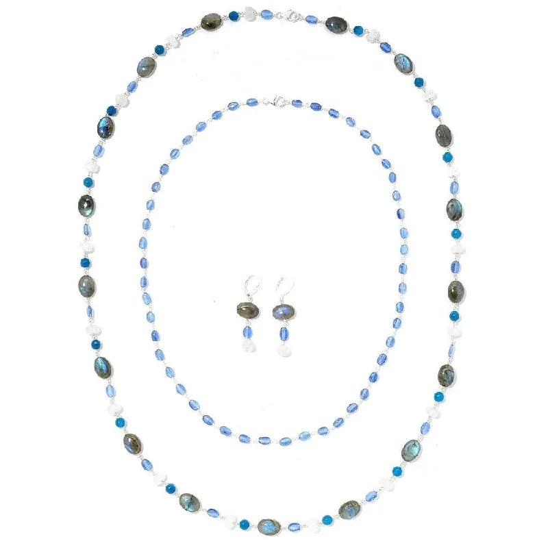 Sterling Silver Multi Gem Necklace & Drop Earrings 3-Piece Jet Set