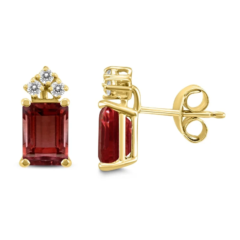 Marquee 14K Yellow Gold 7x5MM Emerald Shaped Garnet and Diamond Earrings