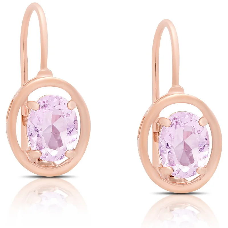 Dolce Giavonna Rose Gold Over Sterling Silver Pink Amethyst Oval Leverback Earrings