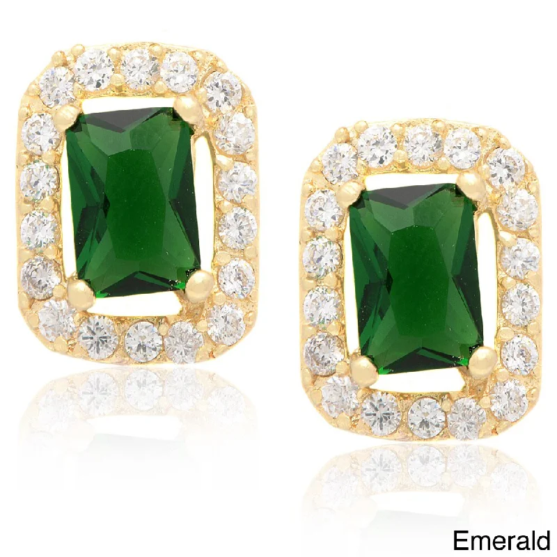 Dolce Giavonna 14k Gold Overlay Cubic Zirconia and Green or Blue Glass Stud Earrings